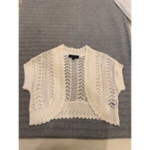 Perceptions New York Womens Small White Open-Knit Short Sleeve Cropped Cardigan